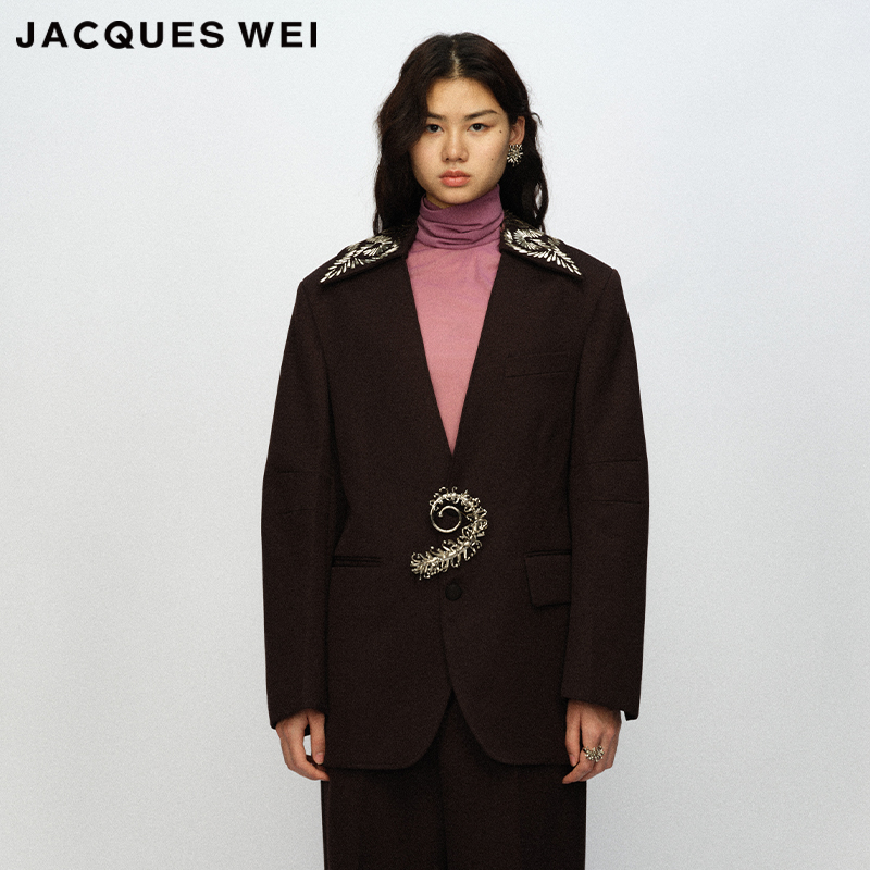 JACQUESWEI深褐色亮片缀饰西服
