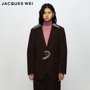 WEI官方店23AW秋冬深褐色亮片缀饰西服 海葵胸针设计 JACQUES