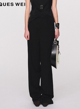 JACQUES WEI 设计师官方店2024SS春夏新款黑色垂感直筒西装长裤