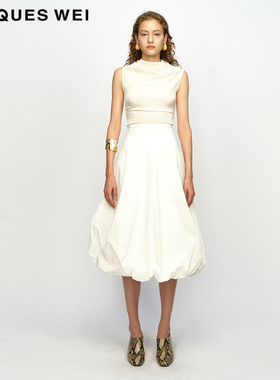 【人丝面料】JACQUES WEI 设计师官方店2023AW秋冬赤茧金落褶上衣