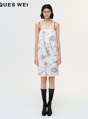 JACQUES WEI 官方店2023SS灰色刺芹烫钻连衣裙