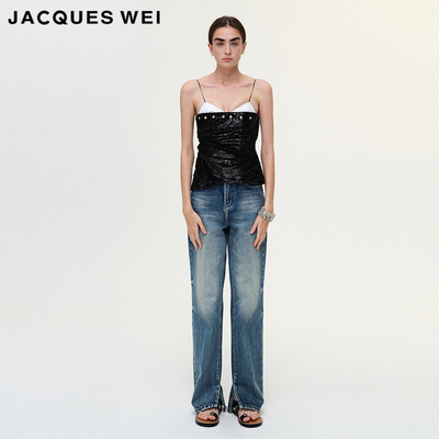 春夏刺芹深蓝直筒牛仔裤JACQUE