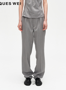 JACQUES WEI 设计师官方店2024AW秋冬新款灰色羊毛精纺直筒西裤