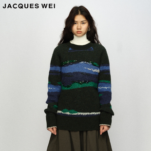 设计师官方店2023AW墨绿钉珠针织毛衣 刺绣工艺 JACQUES WEI