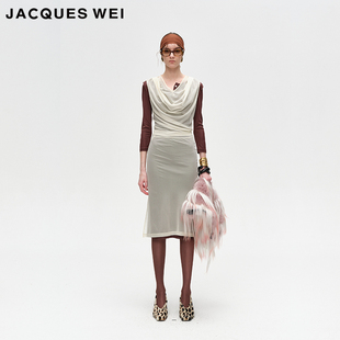 女酒红双层薄纱透视长裙 设计师官方店2024AW秋冬新款 JACQUES WEI