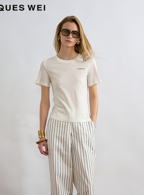 JACQUES WEI 2025夏季新款PF银标系列休闲白色短袖T恤衫女