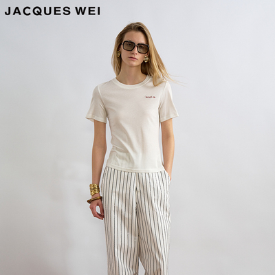 JACQUES WEI 2025夏季新款PF银标系列休闲白色短袖T恤衫女