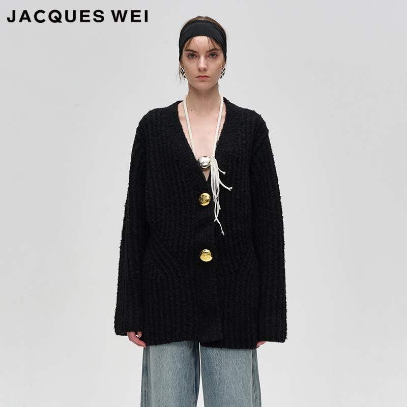 JACQUESWEI秋冬黑色新款针织开衫