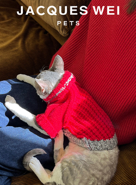 jacques wei pets设计师官方店2022aw宠物红色绞花毛衣