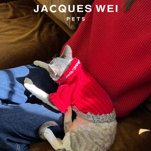 jacques pets设计师官方店2022aw宠物红色绞花毛衣 wei