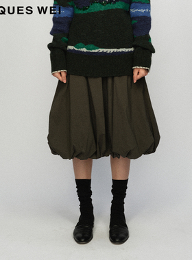 【褶皱设计】JACQUES WEI 设计师官方店2023AW秋冬青绿色花苞半裙