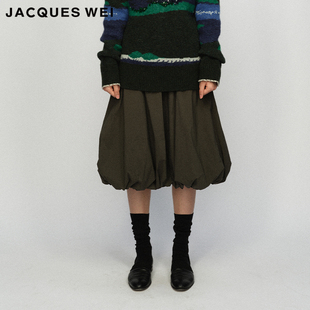 WEI JACQUES 设计师官方店2023AW秋冬青绿色花苞半裙 褶皱设计