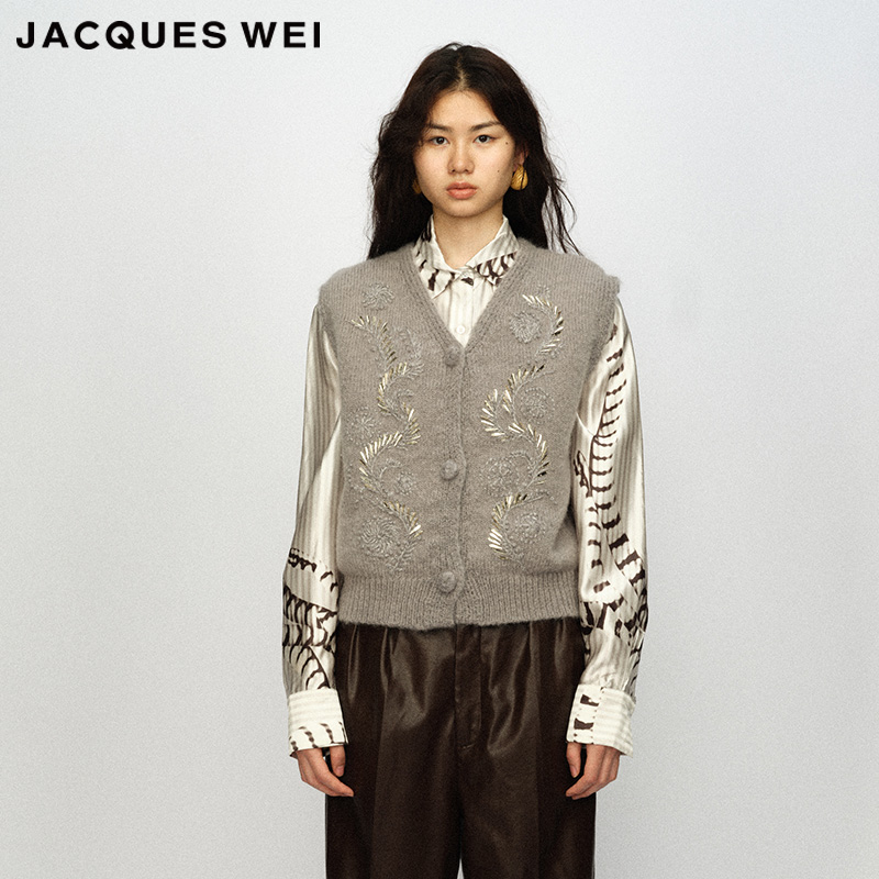 灰色手工针织海葵背心