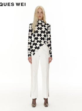 JACQUES WEI设计师官方店 2022新款 白色牛仔开叉长裤