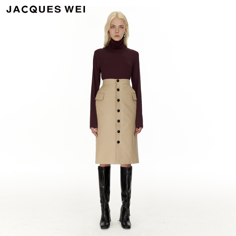 JACQUESWEI卡其廓形感厚缎半裙