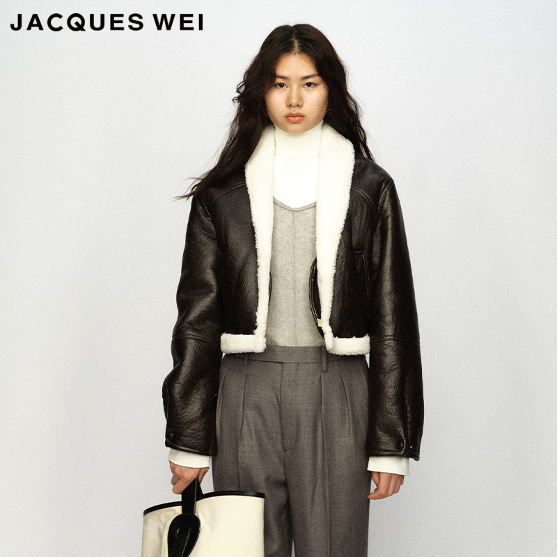 JACQUESWEI深棕色皮毛短夹克