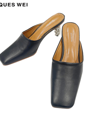 JACQUES WEI 设计师官方店2023SS春夏新款黑色羊皮钻石穆勒鞋