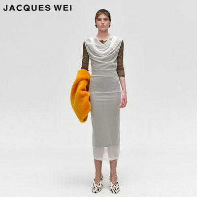 薄纱设计师双层长裙棕色官方店