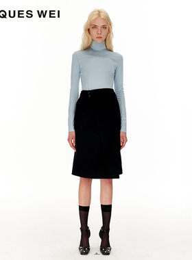 JACQUES WEI设计师官方店2022aw黑色斜纹羊毛料半裙