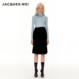 JACQUES WEI设计师官方店2022aw黑色斜纹羊毛料半裙
