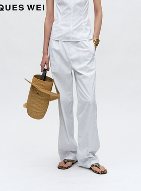 JACQUES WEI 2025夏季新款白色条纹阔腿裤女宽松休闲西装裤长裤子