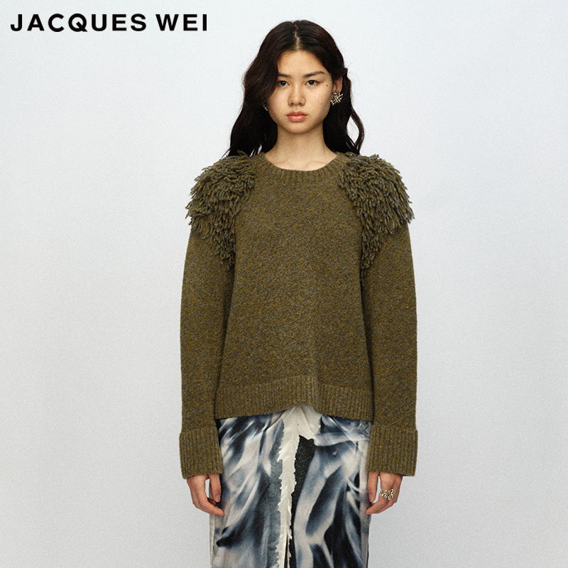 JACQUESWEI藻绿流苏针织上衣
