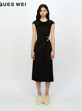 【醋酸面料】JACQUES WEI 官方店2023AW秋冬黑色金海葵腰扣连衣裙