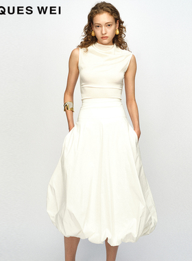 【褶皱设计】JACQUES WEI 设计师官方店2023AW秋冬白色花苞半裙