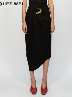 【醋酸】JACQUES WEI 设计师官方店2023AW秋冬黑色金海葵腰扣半裙