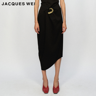 WEI JACQUES 设计师官方店2023AW秋冬黑色金海葵腰扣半裙 醋酸