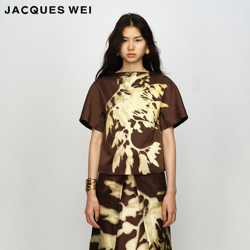 JACQUESWEI黄棕海龙印花短袖