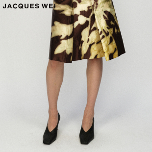 设计师官方店2023AW秋冬小羊皮方头高跟鞋 JACQUES WEI