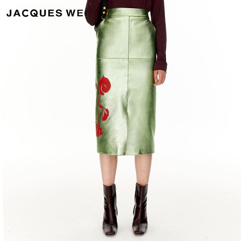 JACQUESWEI马蹄莲切片贴皮半裙