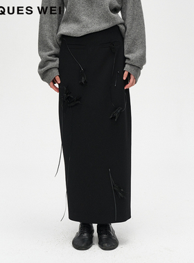 JACQUES WEI 设计师官方店2024AW秋冬新款黑色手工缝花半裙