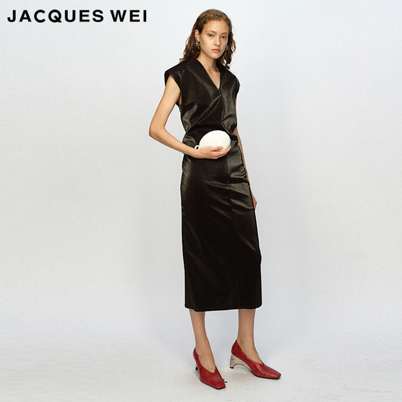 JACQUESWEI深棕蛇纹丝光连衣裙