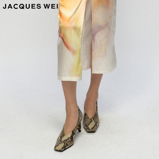 设计师官方店2023AW秋冬蛇纹方头高跟鞋 JACQUES WEI