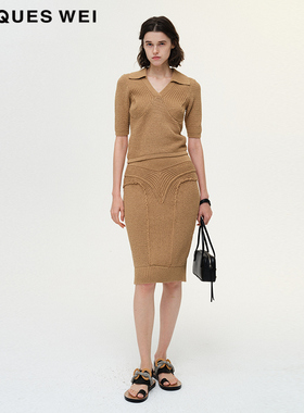 JACQUES WEI 设计师官方店2023SS春夏新款女人体卡其色针织毛衣