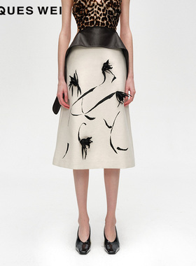 JACQUES WEI 设计师官方店2024AW秋冬新款白色手工缝花半裙