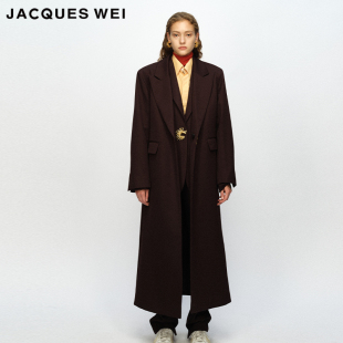 设计师官方店2023AW秋冬暗紫色长大衣 廓形斜纹 JACQUES WEI