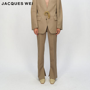设计师店2023AW秋冬时尚 WEI JACQUES 复古卡其色长裤 斜纹西裤