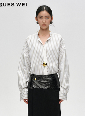 JACQUES WEI 设计师官方店2024AW秋冬新款白色一粒扣条纹衬衫