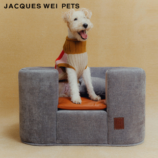 jacquesweipets设计师官方店2022aw宠物烟灰亚麻色小大号方形狗窝
