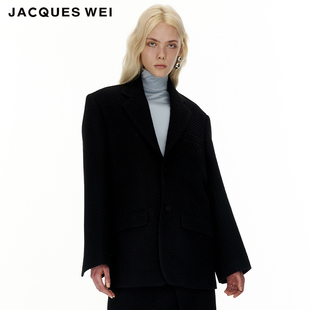 WEI设计师官方店2022新款 JACQUES 马蹄莲斜纹羊皮切片拼接西服