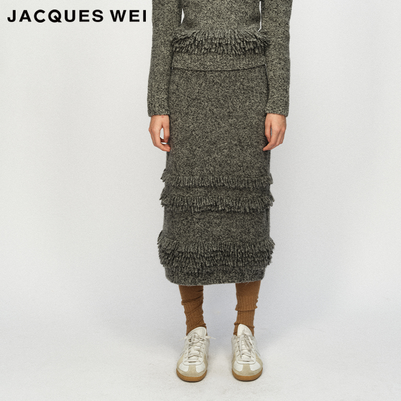 JACQUESWEI深灰色流苏针织半裙