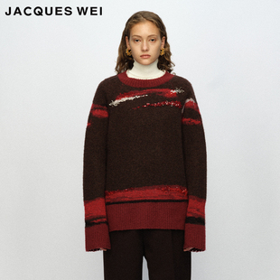 设计师官方店23AW秋冬红色钉珠针织毛衣 刺绣工艺 JACQUES WEI