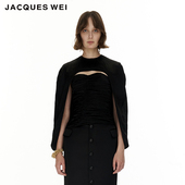 2022新款 JACQUES WEI设计师官方店 黑色乱褶可拆卸斗篷上衣