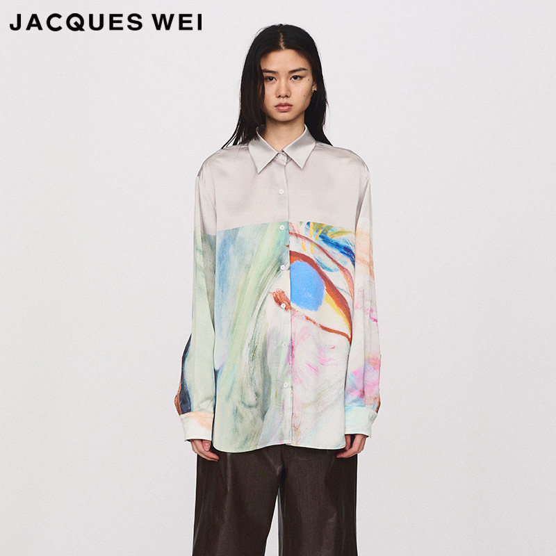 JACQUES WEI 设计师官方店2024SS春夏艺术家印花联名系列拼接衬衫