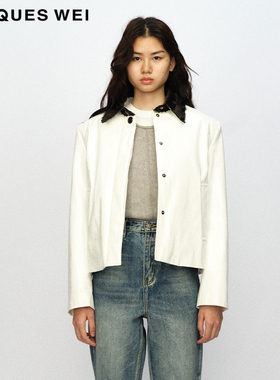 【羊皮毛一体】JACQUES WEI 官方店2023AW秋冬白色漆皮毛领短夹克