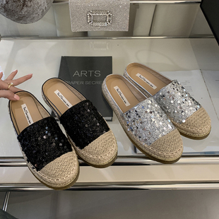 包头半拖鞋 女夏外穿2025新款 舒适草编渔夫鞋 厚底懒人一脚蹬穆勒鞋