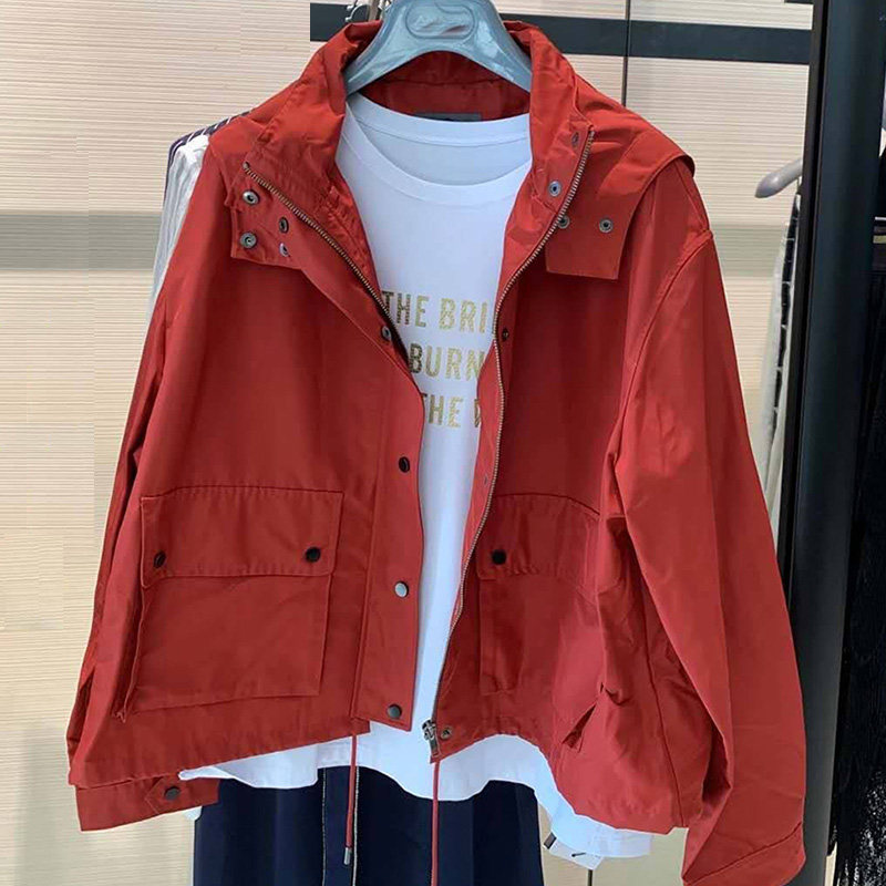 阿瑪施旗舰店官网2020秋新款休闲百搭连帽风衣抽绳工装夹克外套女